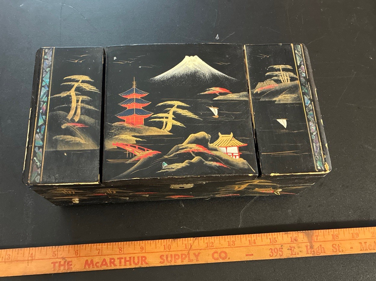 Vintage 1940’s Hand Painted Jewelry Music Box Made in Japan L Sterling
