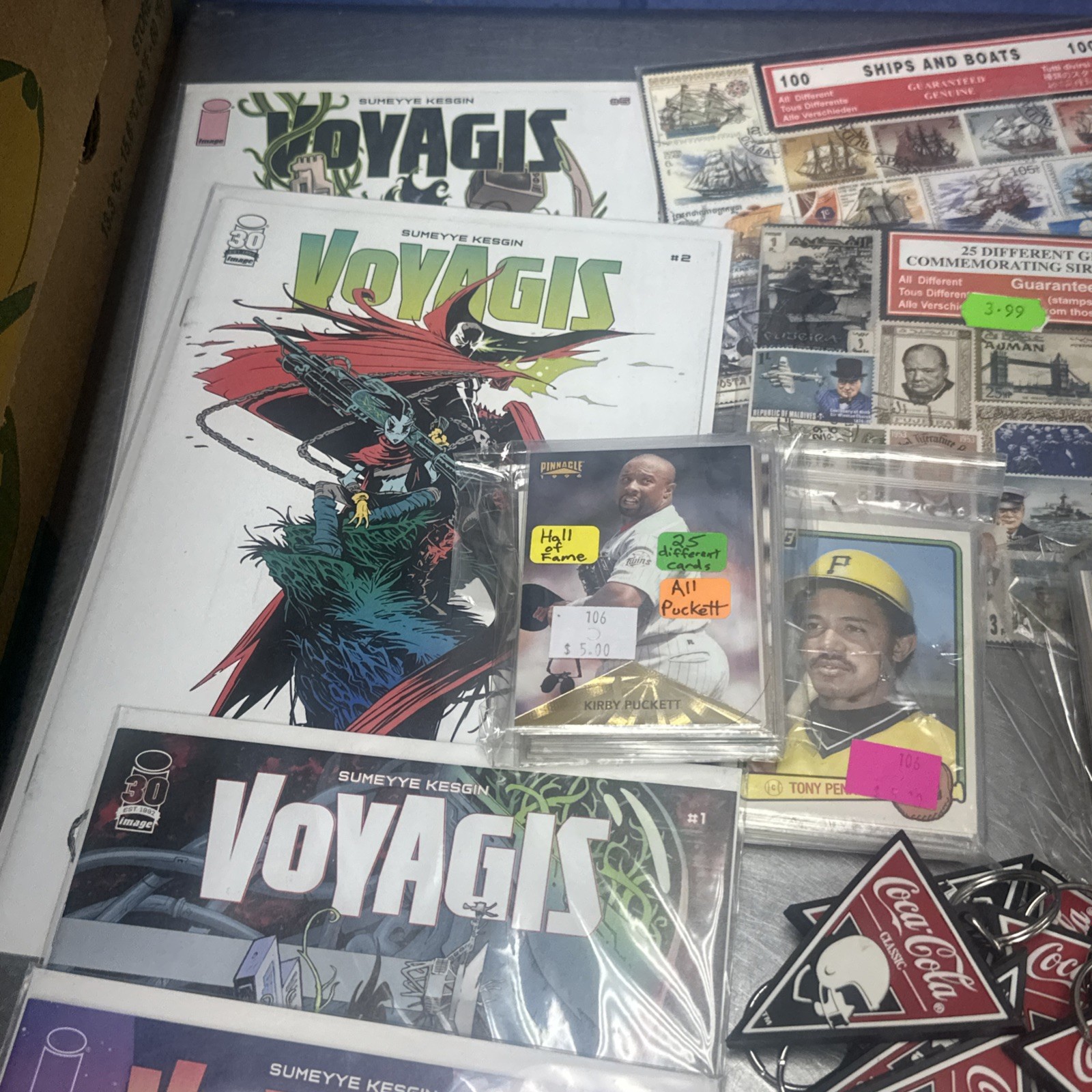 Junk Drawer Job Lot Baseball Card Stamp Jewelry Camera Metal Toys Car Coin #2