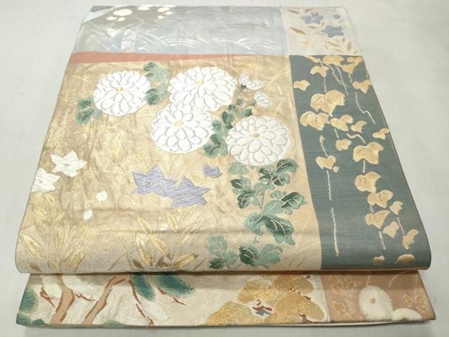 Six pattern bag obi Karaori flower pattern gold and silver