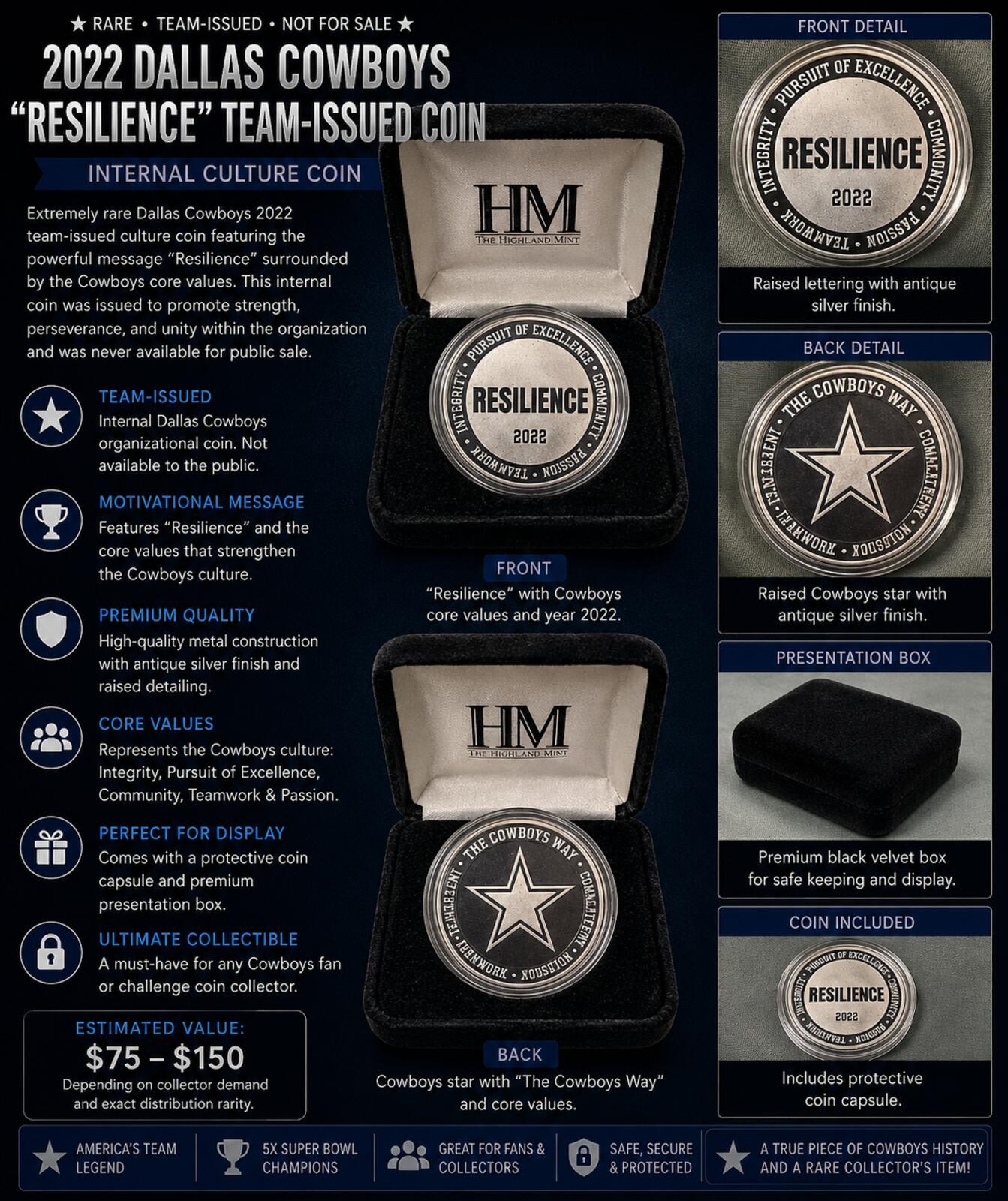 Rare Dallas Cowboys 2022 “Resilience” Team-Issued Coin