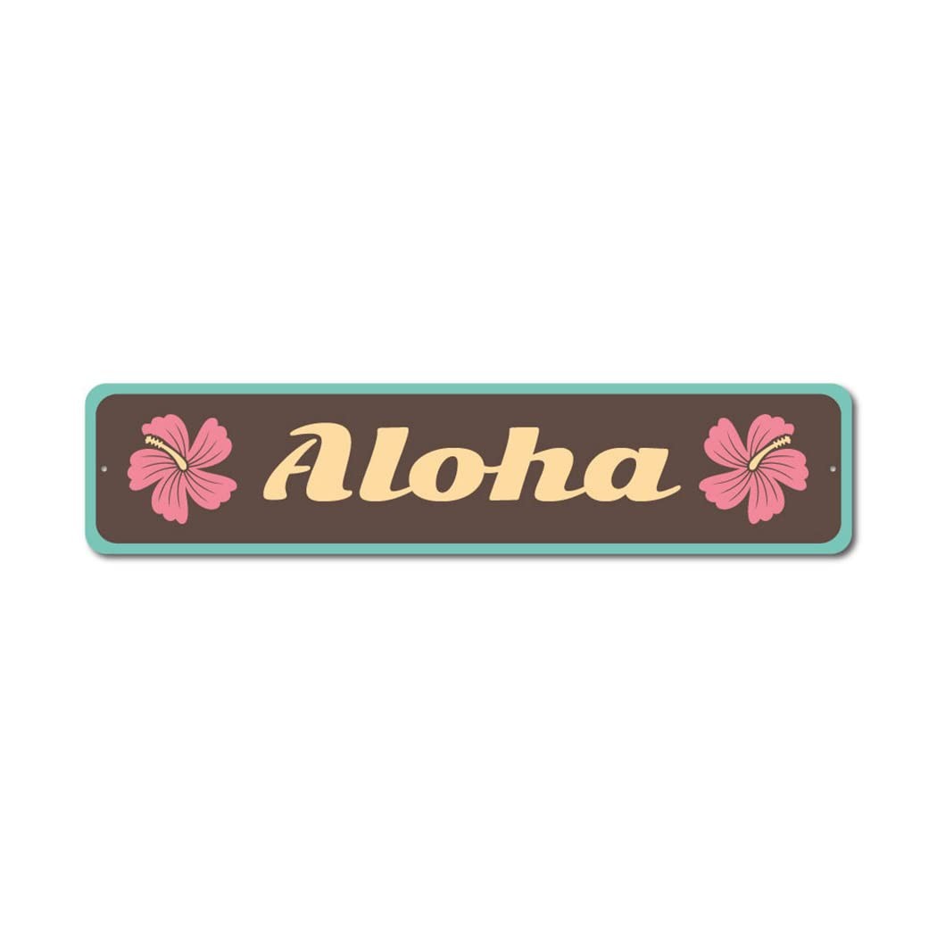 Personalized Aloha Hibiscus Aluminum Sign 4x18in Hawaii Wall Decor Custom Art