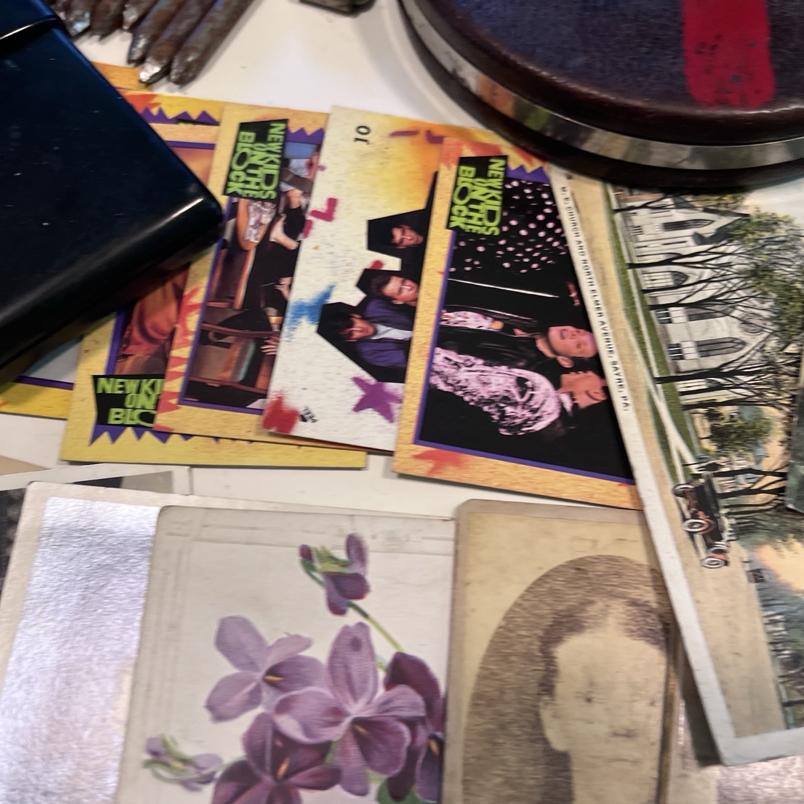VTG Junk Drawer Lot Ephemera Postcards Man Cave Pins Tape Toys Can Gorillas