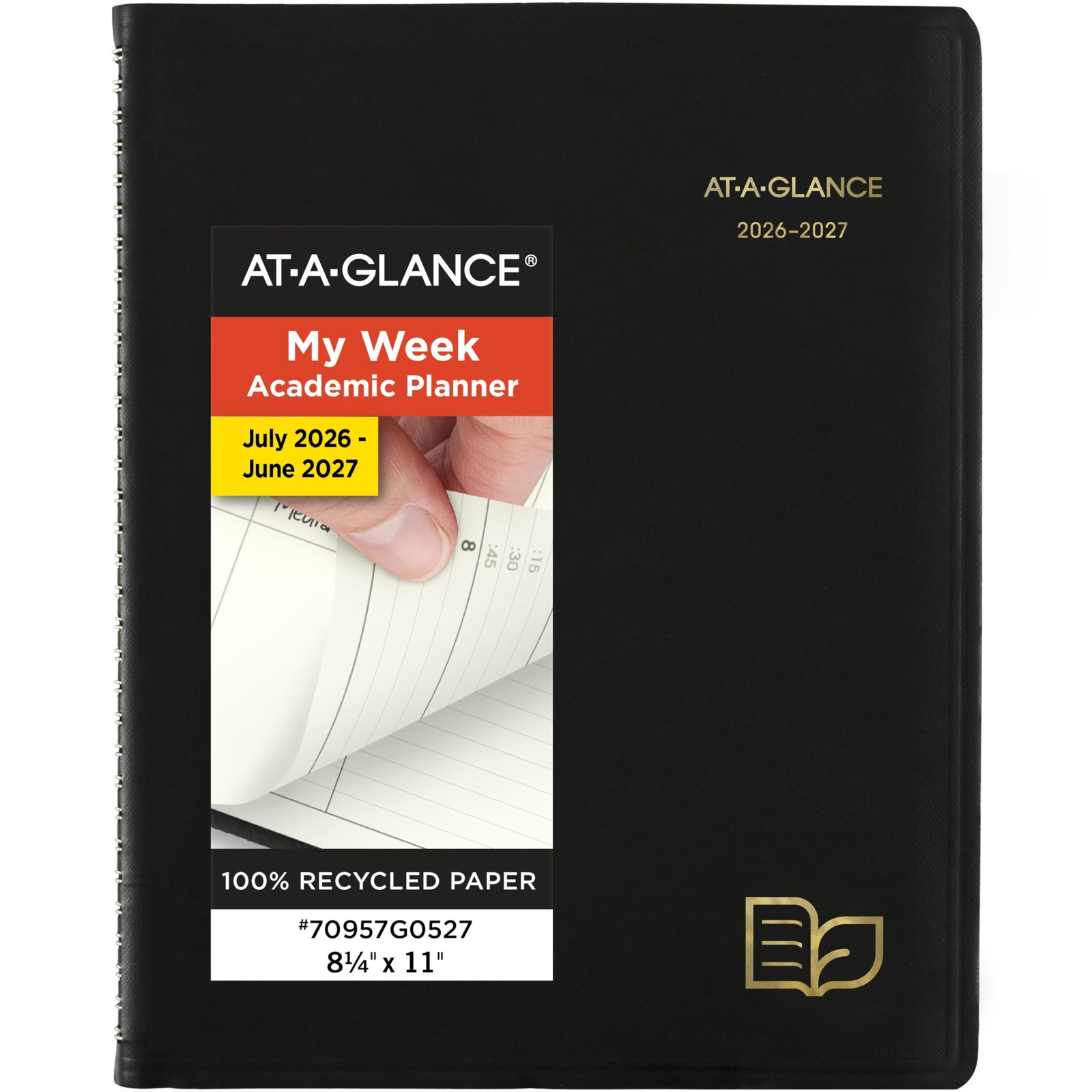 AT-A-GLANCE 2026-2027 Academic Weekly Monthly Planner 8.25×11 Black 70957G05