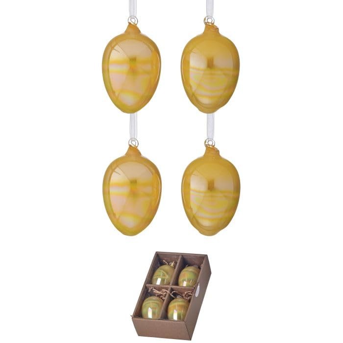 Regency International Iridescent Glass Egg Ornament Box of 4, 4-inch, Yellow