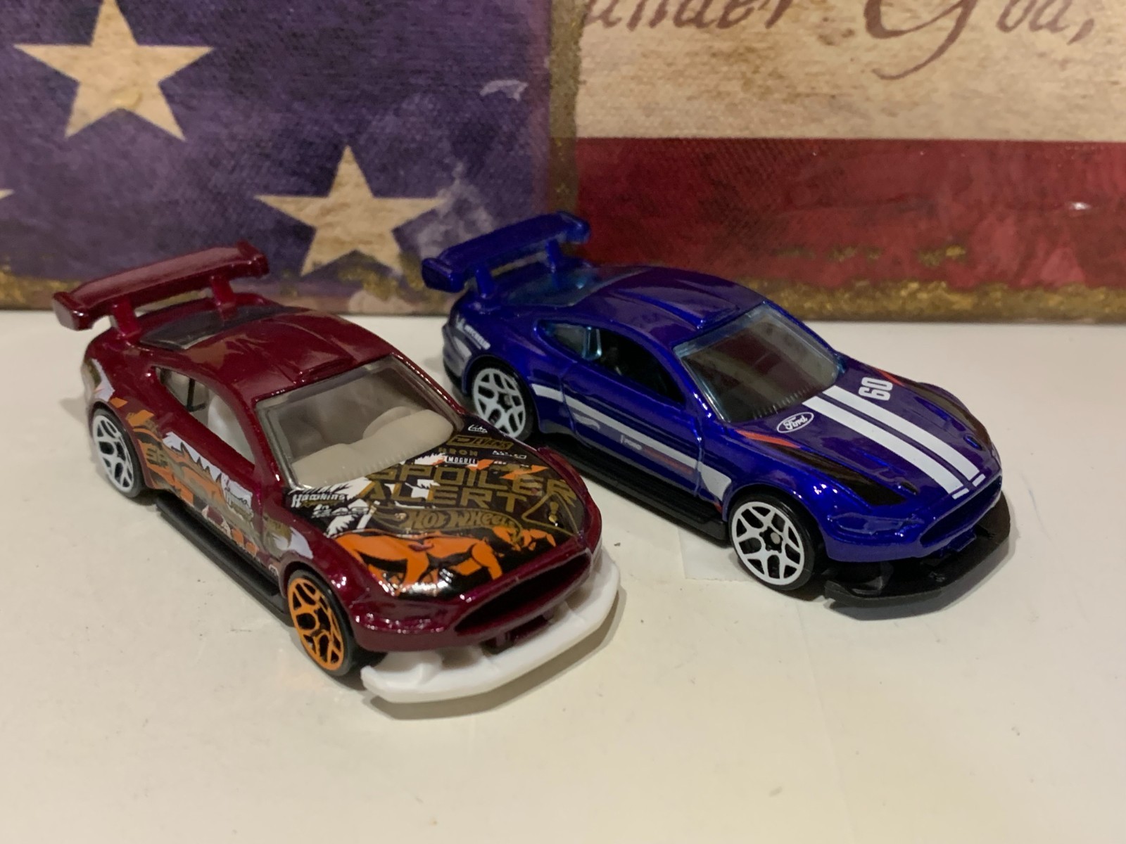 HOT WHEELS CUSTOM 2018 FORD MUSTANG GT X2. 2025 DARK BLUE & 2022 MAROON NICE