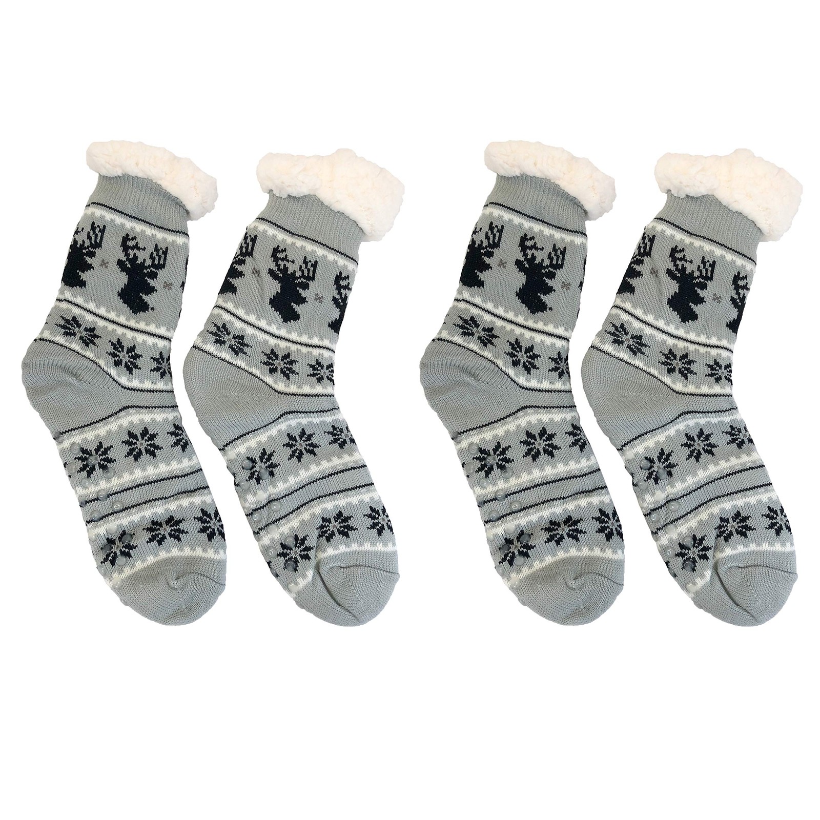 allgala Christmas Socks 2-Pack – Grey Reindeer Snowflake, Fleece-Lined Winter