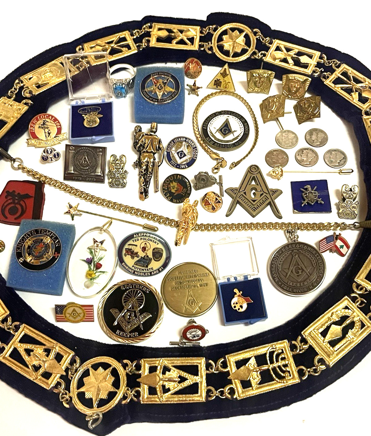 Vintage Junk Drawer Masonic Lot Silver Gold Jewelry Token Coin Medal Collar Old