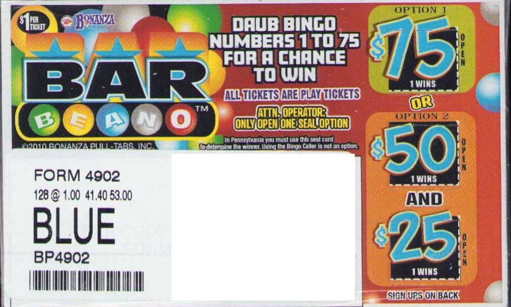 Pull Tab Ticket – Hard Card Tickets – Game – 6 Pack – Bar Beano – 128 ct ea