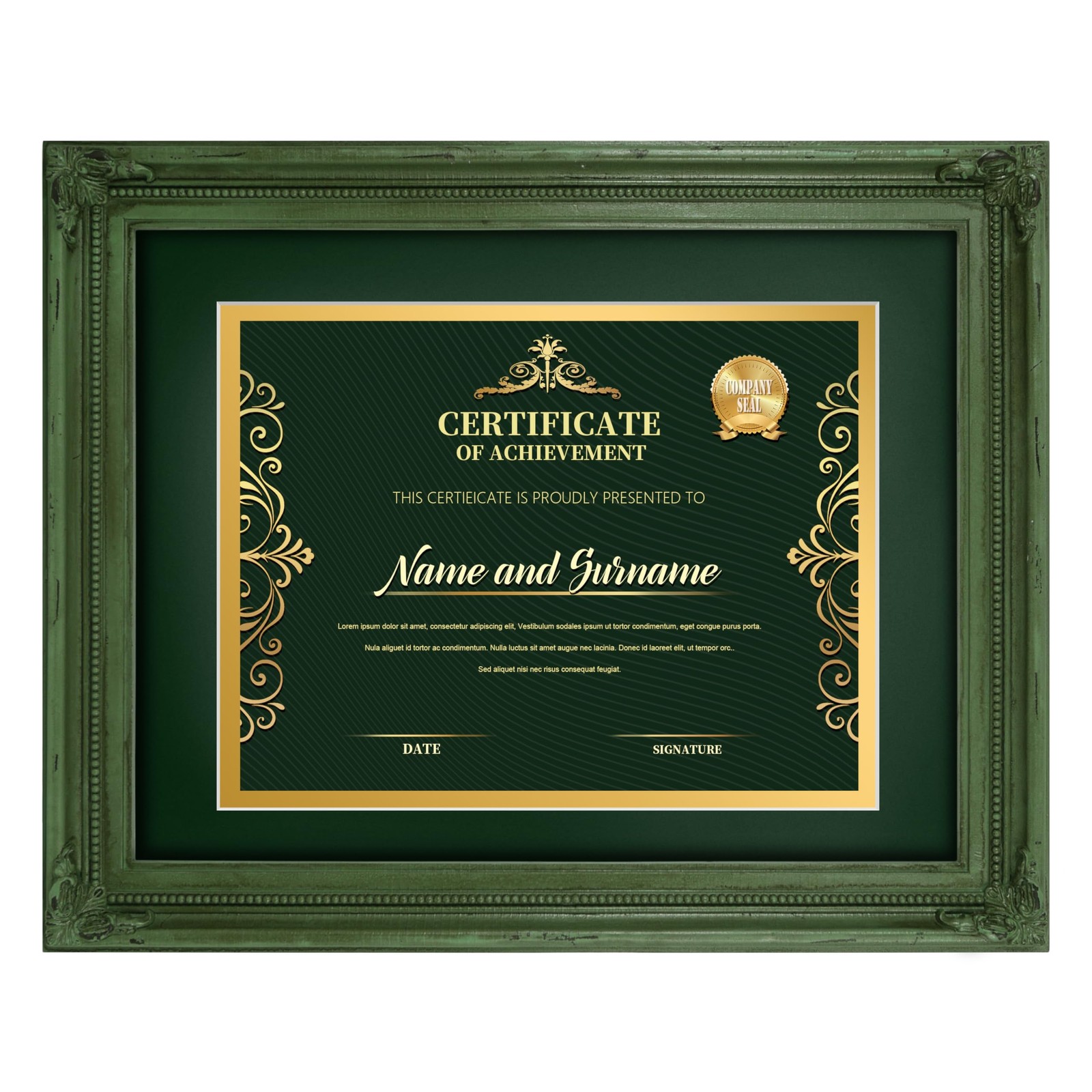 Simon’s Shop Rustic Diploma Frame, 11×14 with Mat for 8.5×11, Distressed Green