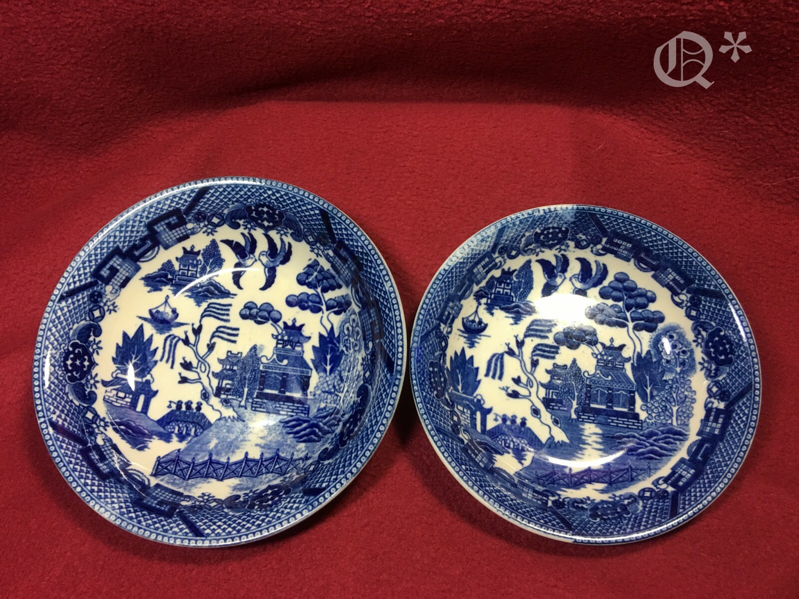 1950s Set of 2 Japan Blue Willow and Birds Saucers