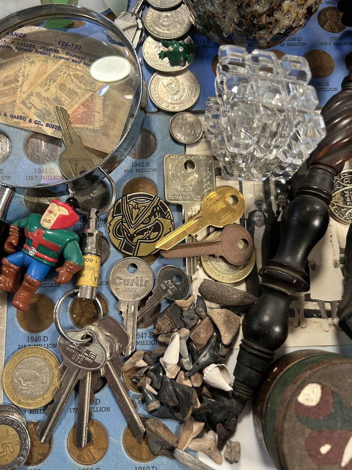 Vintage Junk drawer lot foo dog , jewelry, coins, + more read description