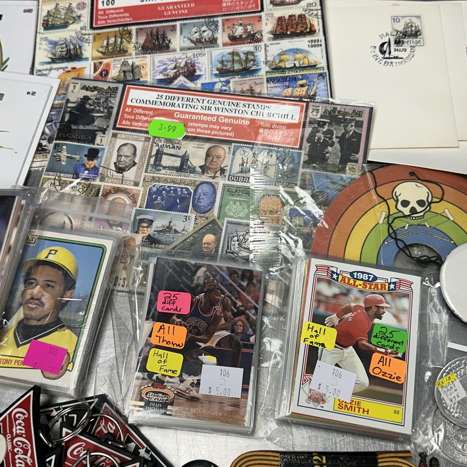 Junk Drawer Job Lot Baseball Card Stamp Jewelry Camera Metal Toys Car Coin #2