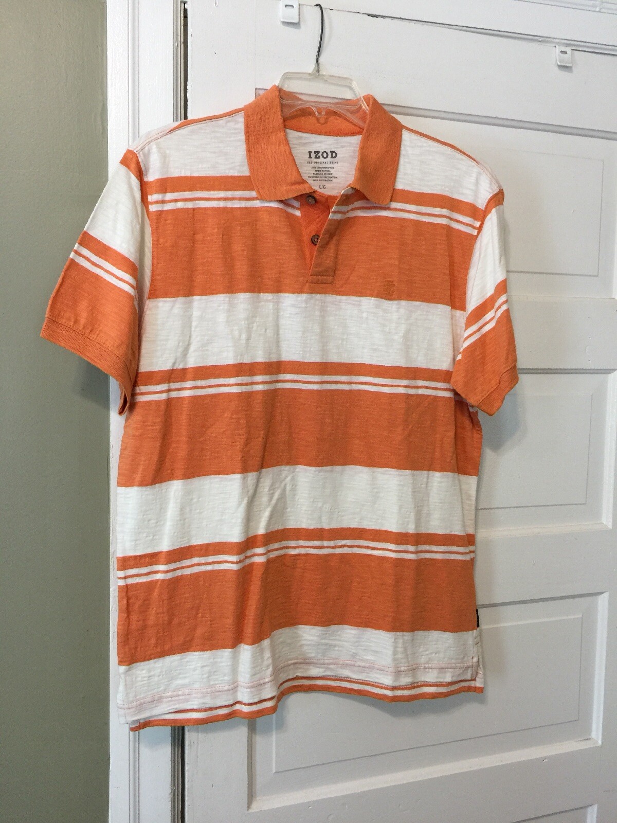 IZOD ORANGE COLLAR STRIPED L SHORT SLEEVE POLO SHIRT MEN INDIA
