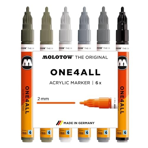Molotow One4All 127HS Acrylic Marker Grey 2mm High Coverage Permanent Pack of 6