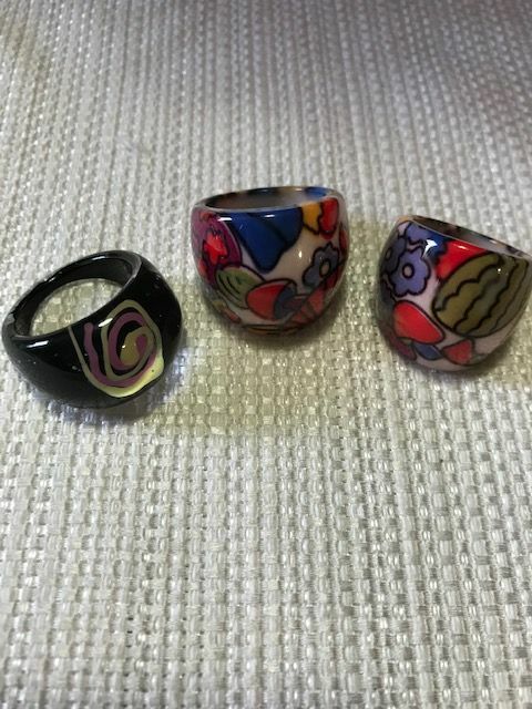 Lot of 3 – Mens Funky Plastic Rings – Costume – Colorful