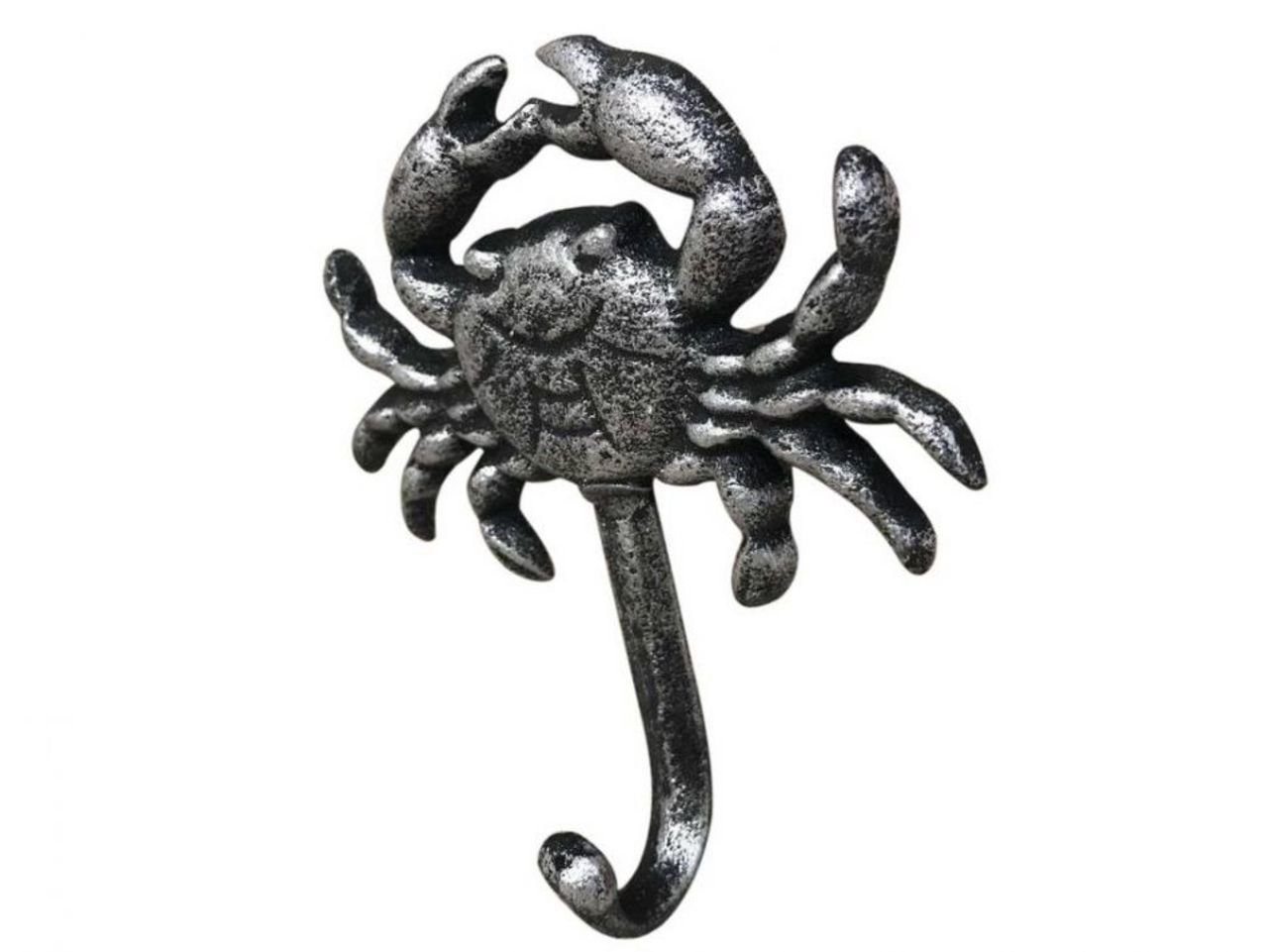 Cast Iron Crab Wall Hook Set Coastal Beach Door Hooks Rustic Silver