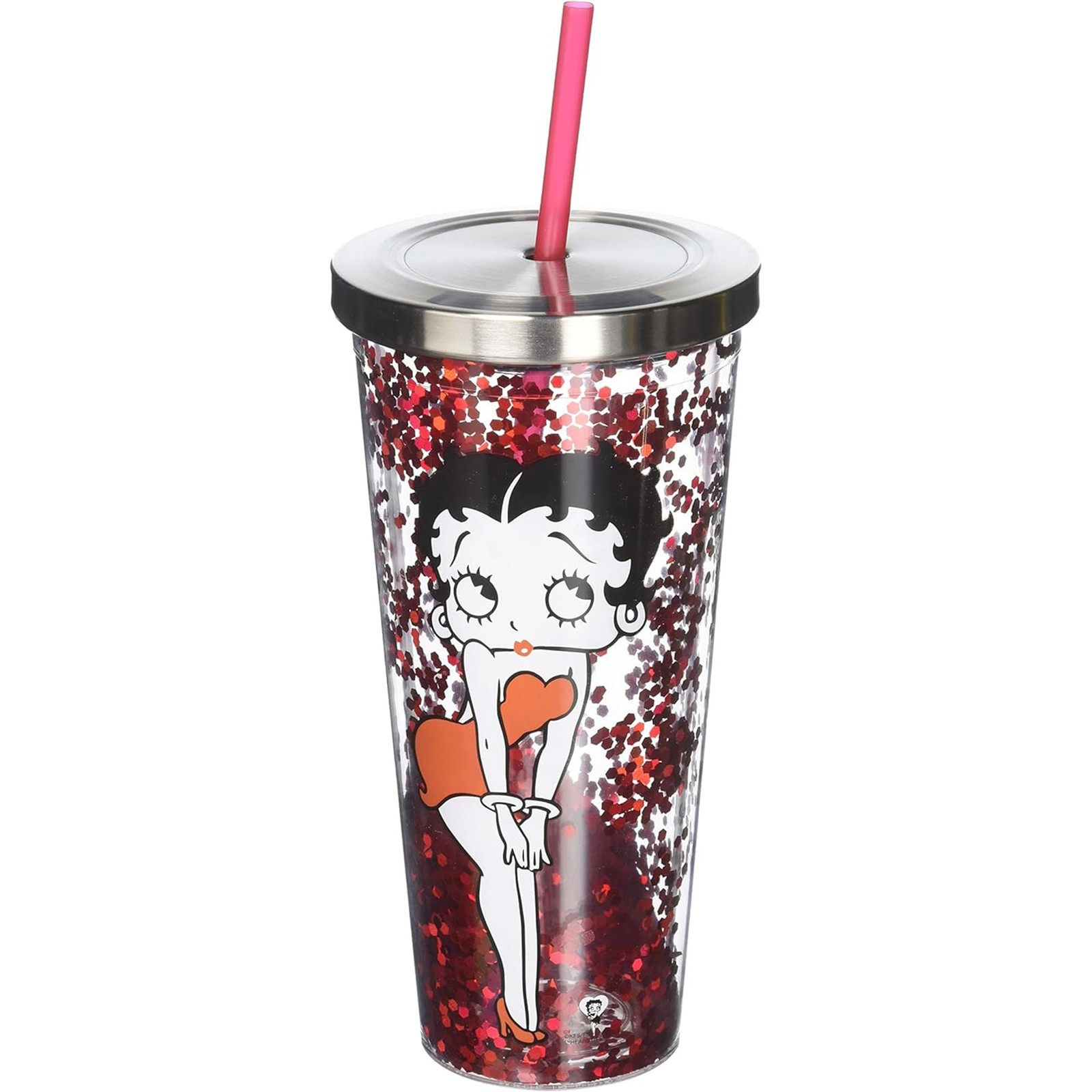 Smart Living Betty Boop Glitter Cup with Straw 20oz Red Insulated Tumbler