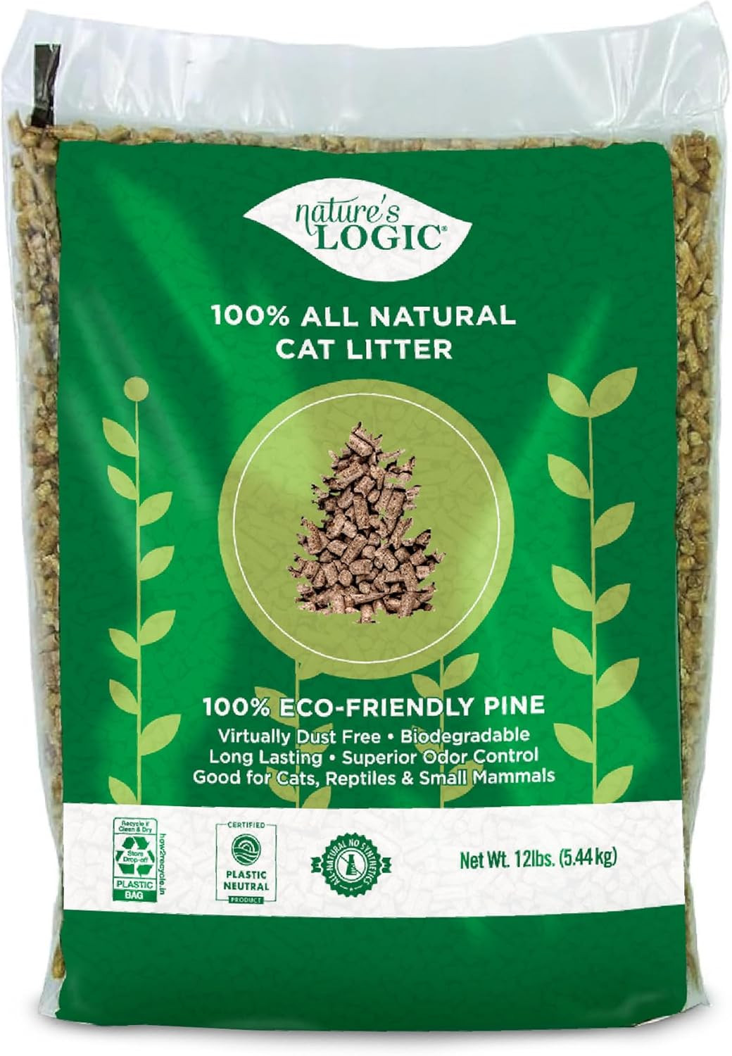 100% Natural Pine Pellet Cat Litter – 100% Ponderosa Pine, Dust-Free, Unscented,