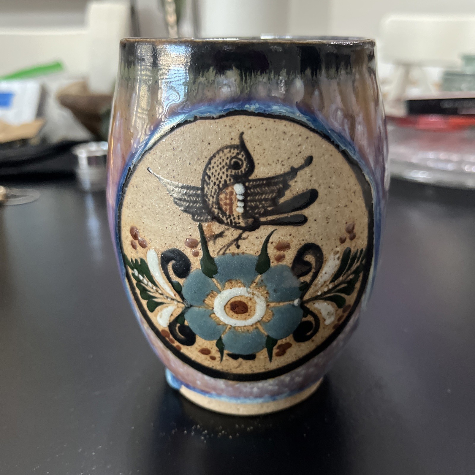 Vintage Tonala Cancun Mexican Mug Very Ornate Detailed Gorgeous Drip Glaze