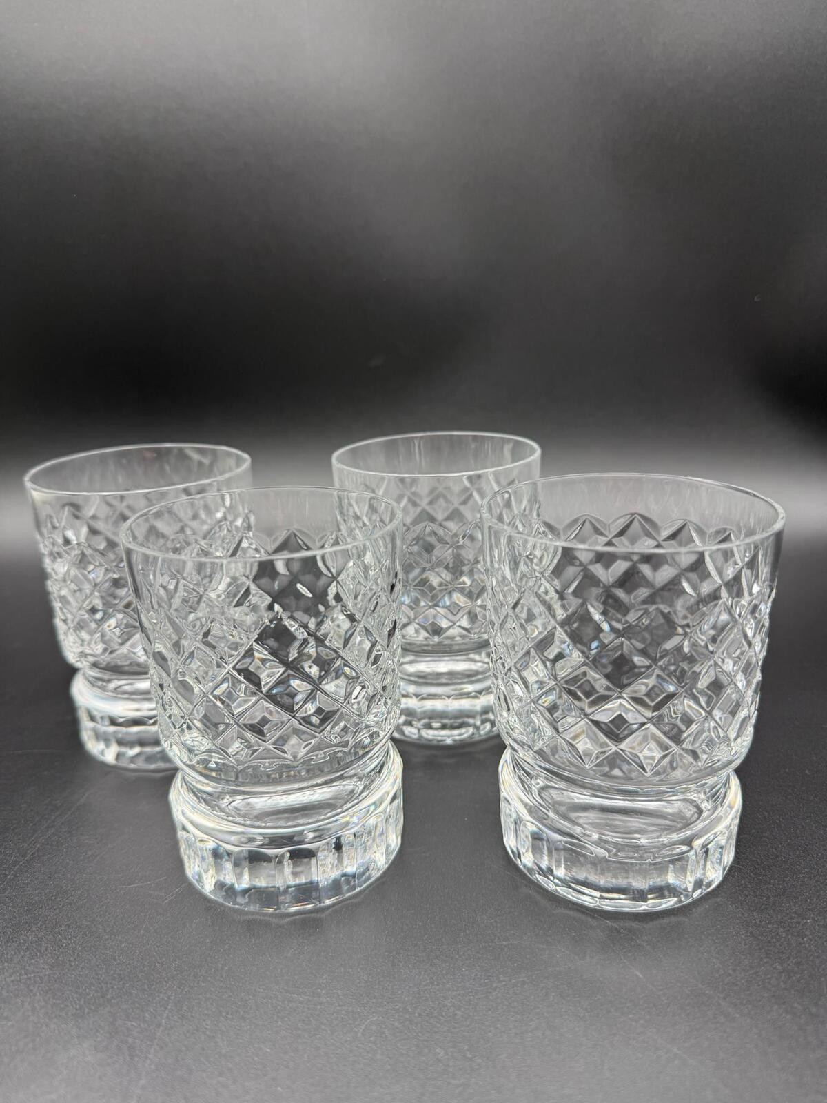Cut Crystal Highball Glasses Set of 4 Diamond Pattern 4.25″