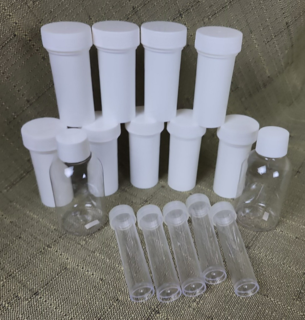 Junk Drawer Lot of New Plastic Tubes Containers with Lids, Various Sizes