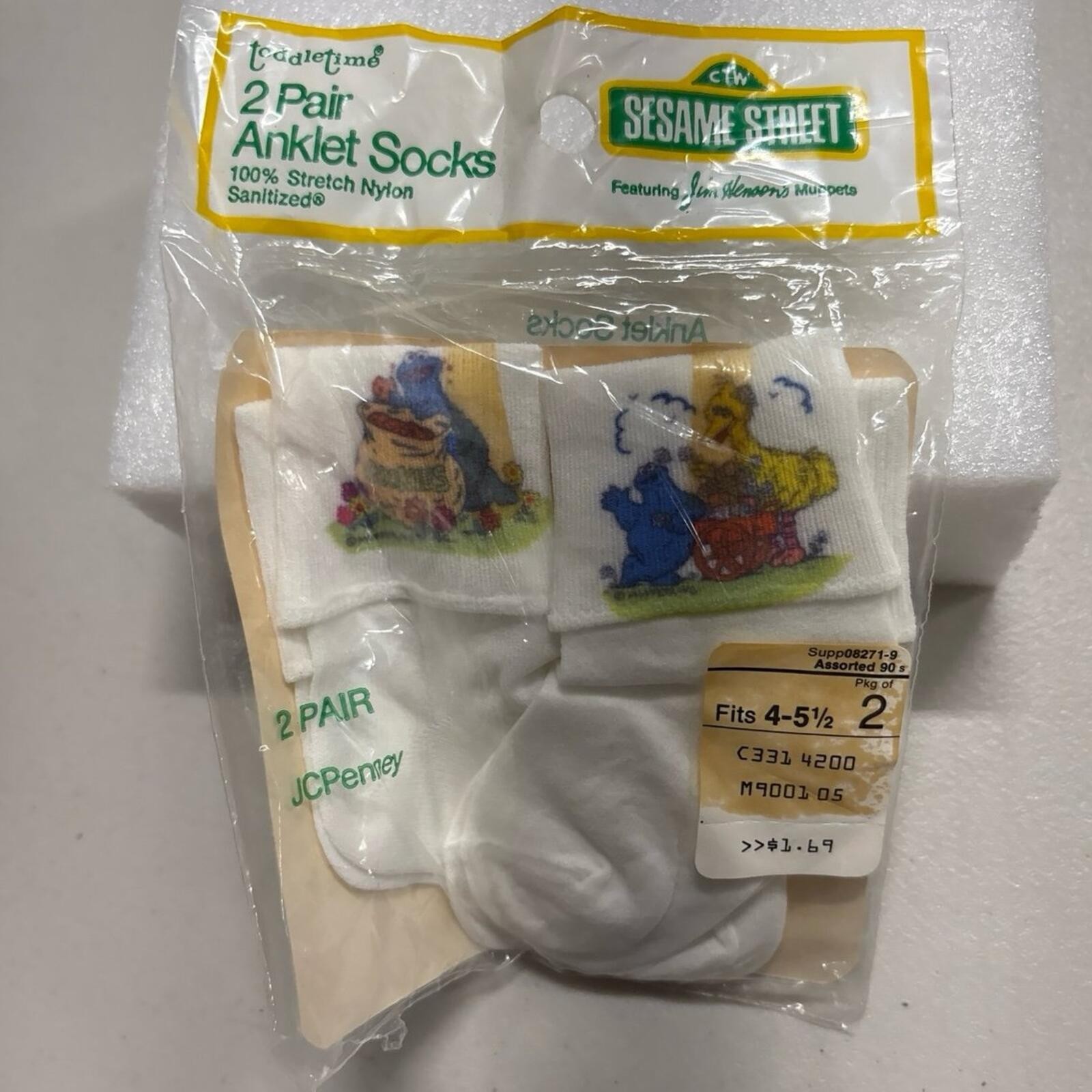 NIP Vintage 80s JCPenney Toddletime Sesame Street 2 Pair Anklets Socks 4-5 1/2