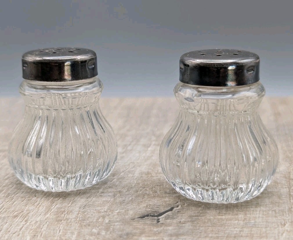 WMF Salt & Pepper Shakers/Pot Mini Glass Chrome Tops. Vintage/Travel. Picnic Set