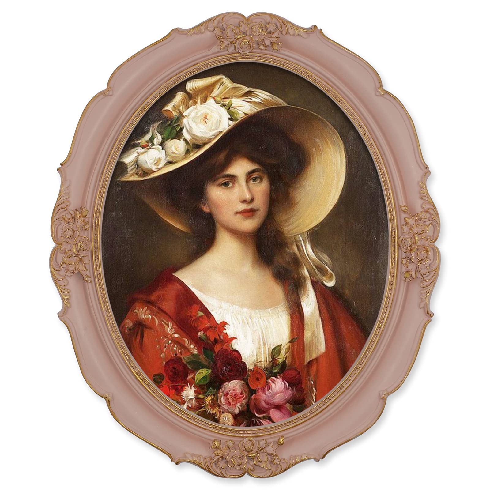 SIMON’S SHOP 11×14 Oval Picture Frame, Pink Gold Vintage Floral Frame