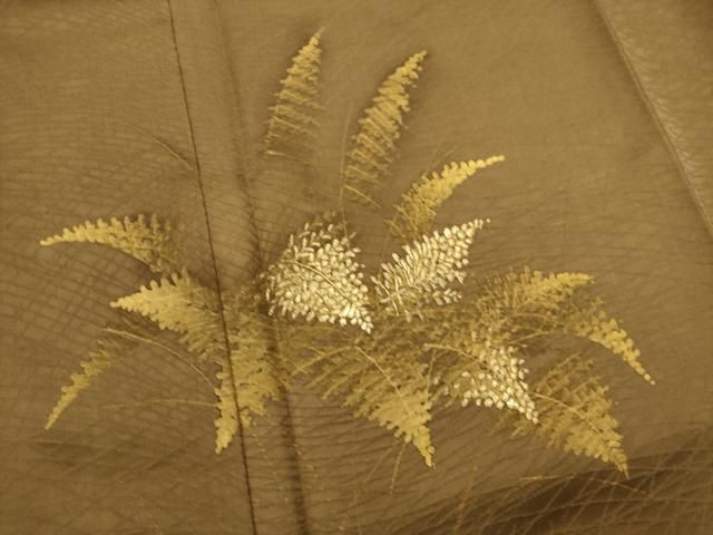 Visiting Kimono, Grass Leaf Pattern, Gold Color, Pure Silk,