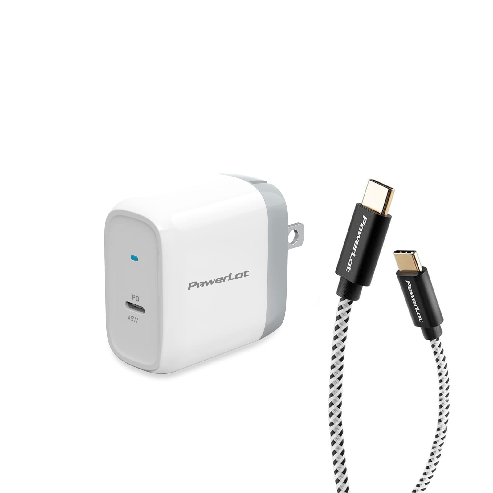 PowerLot 45W USB-C GaN Fast Charger 6FT Cable Samsung iPhone MacBook PD 3.0