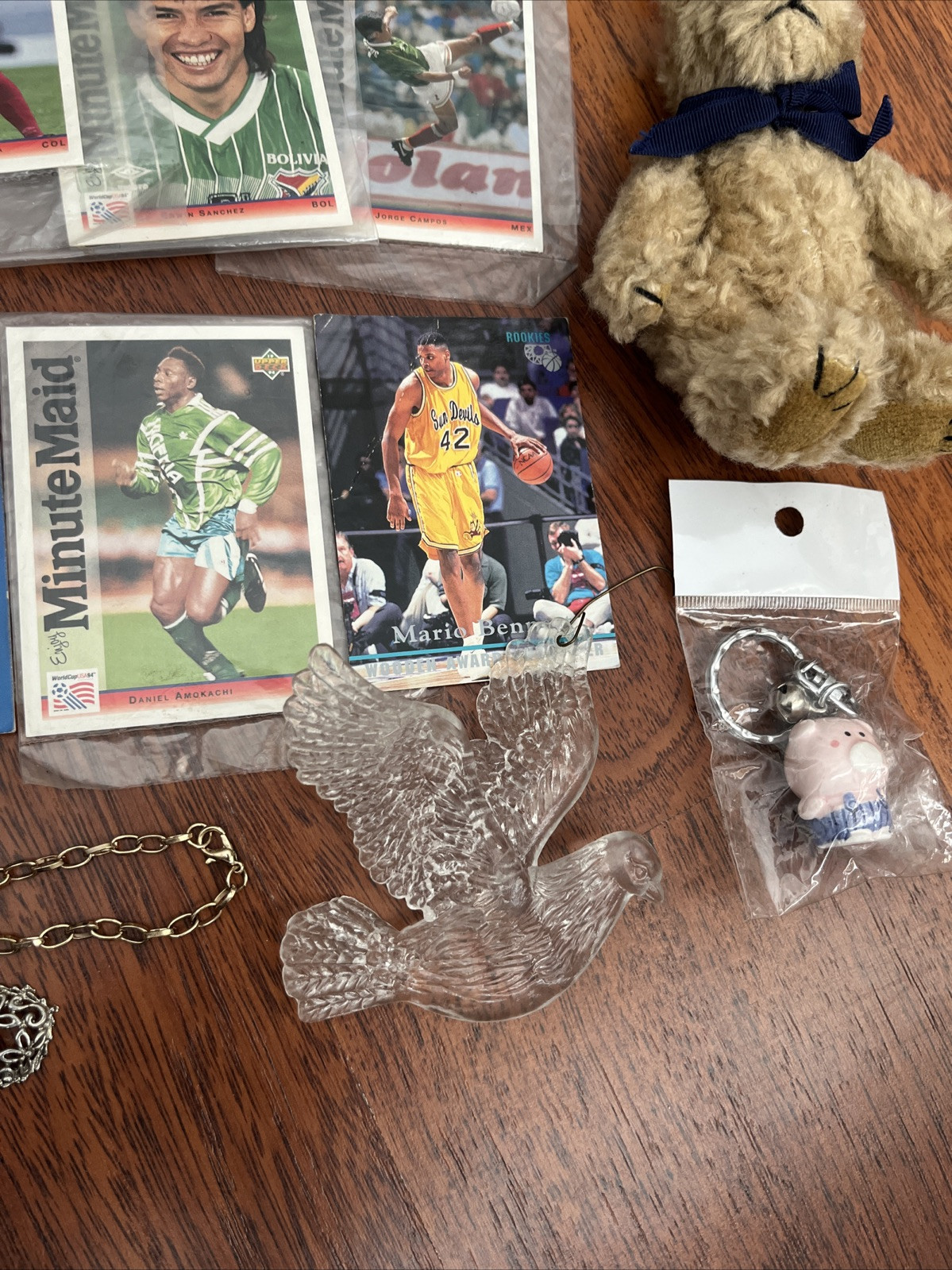 Junk Drawer Lot Vintage Jewelry Bracelets Trading Cards Brooches Misc.