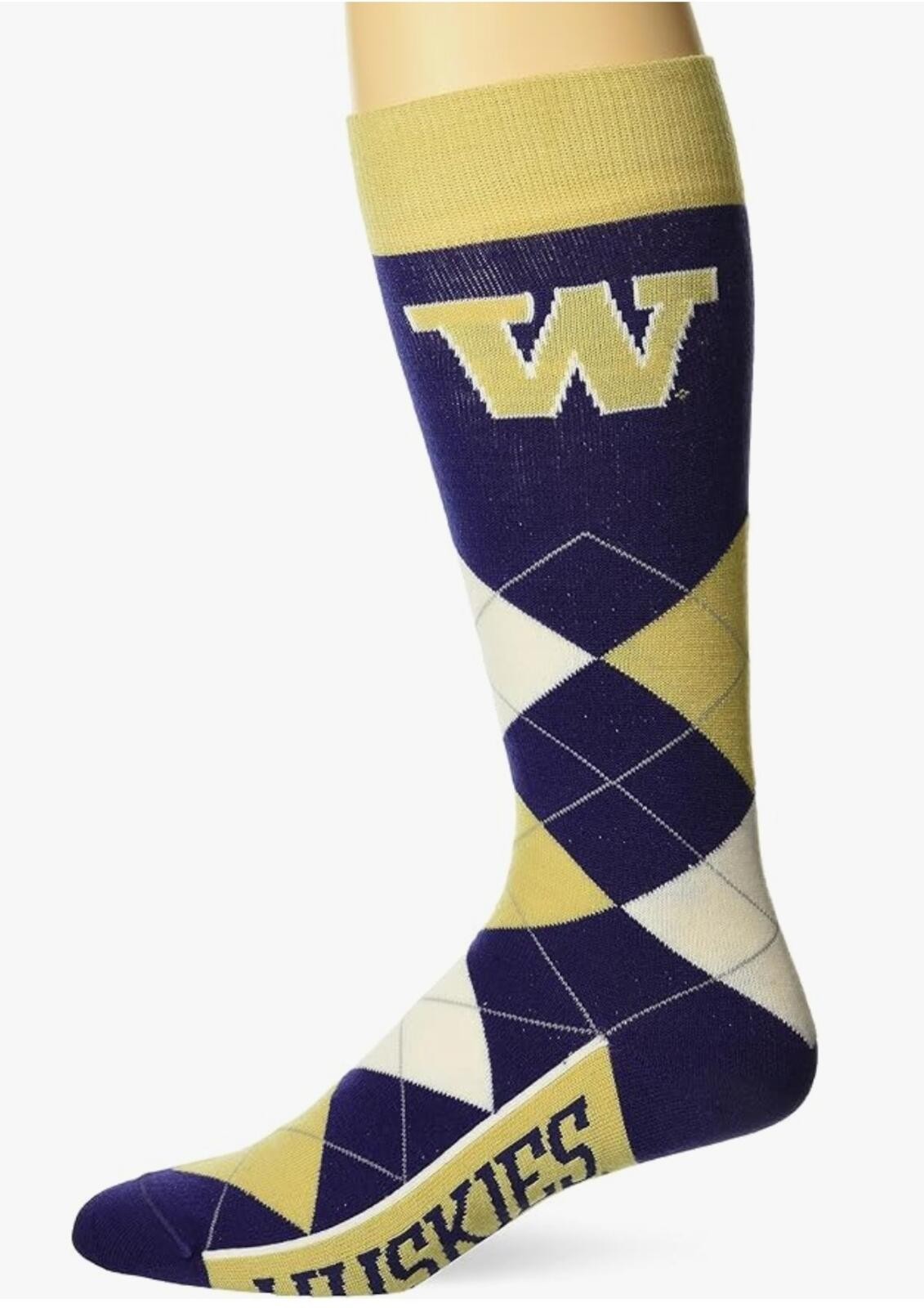 Washington Huskies NCAA Argyle Crew Socks FBF Unisex Team Logo Dress Fit -NEW