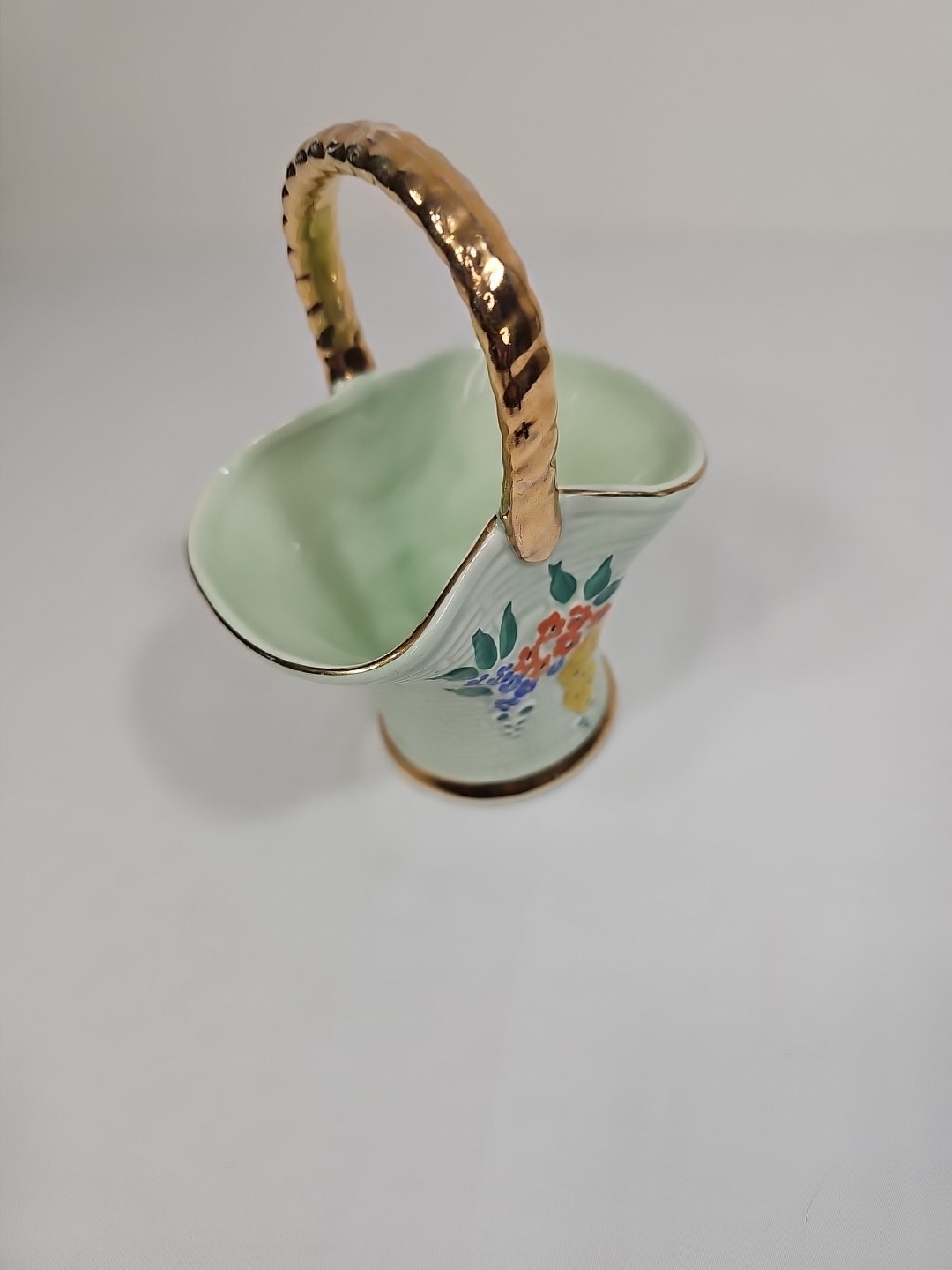 Vintage Keele Street Ceramic Posy Basket. Hand painted In England Floral Vase