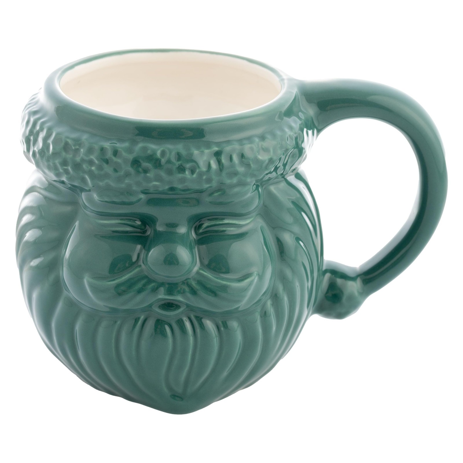 Karma 18 oz Santa Shaped Ceramic Christmas Mug, Dark Green Coffee Cup