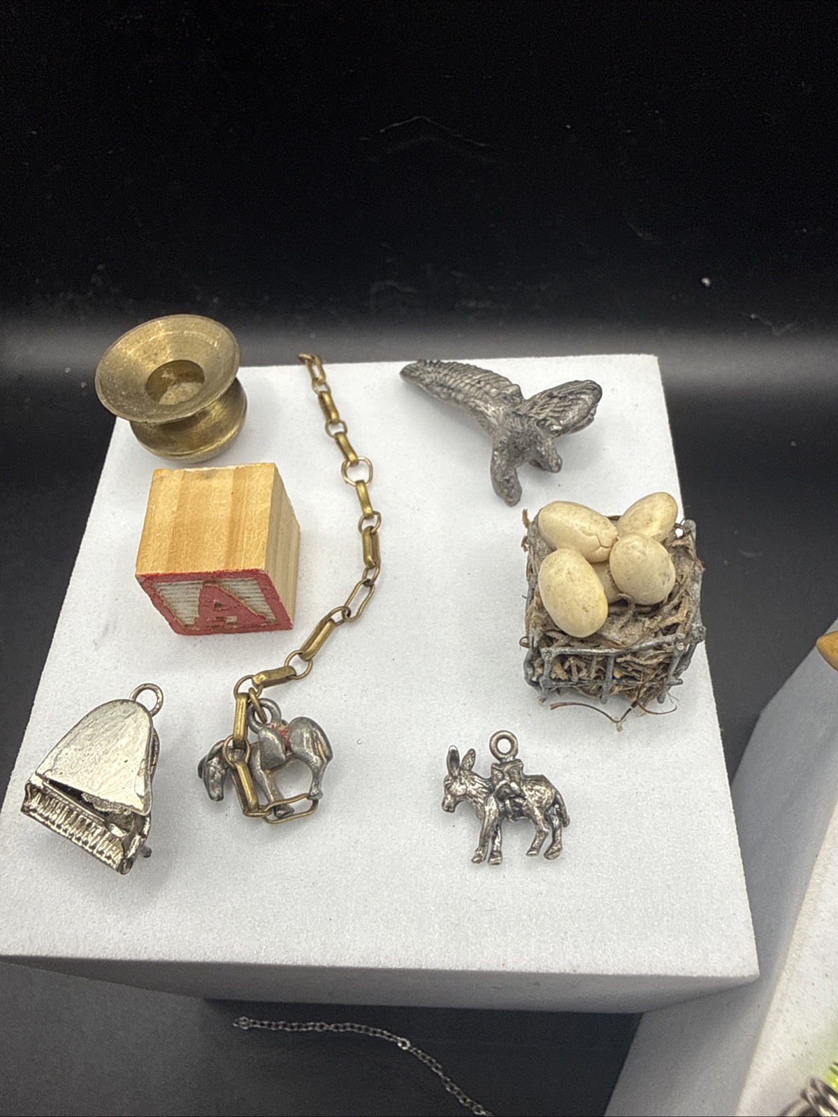Grandma’s Vintage Junk Drawer Lot, Miniature Trinkets, Pewter Bead Work