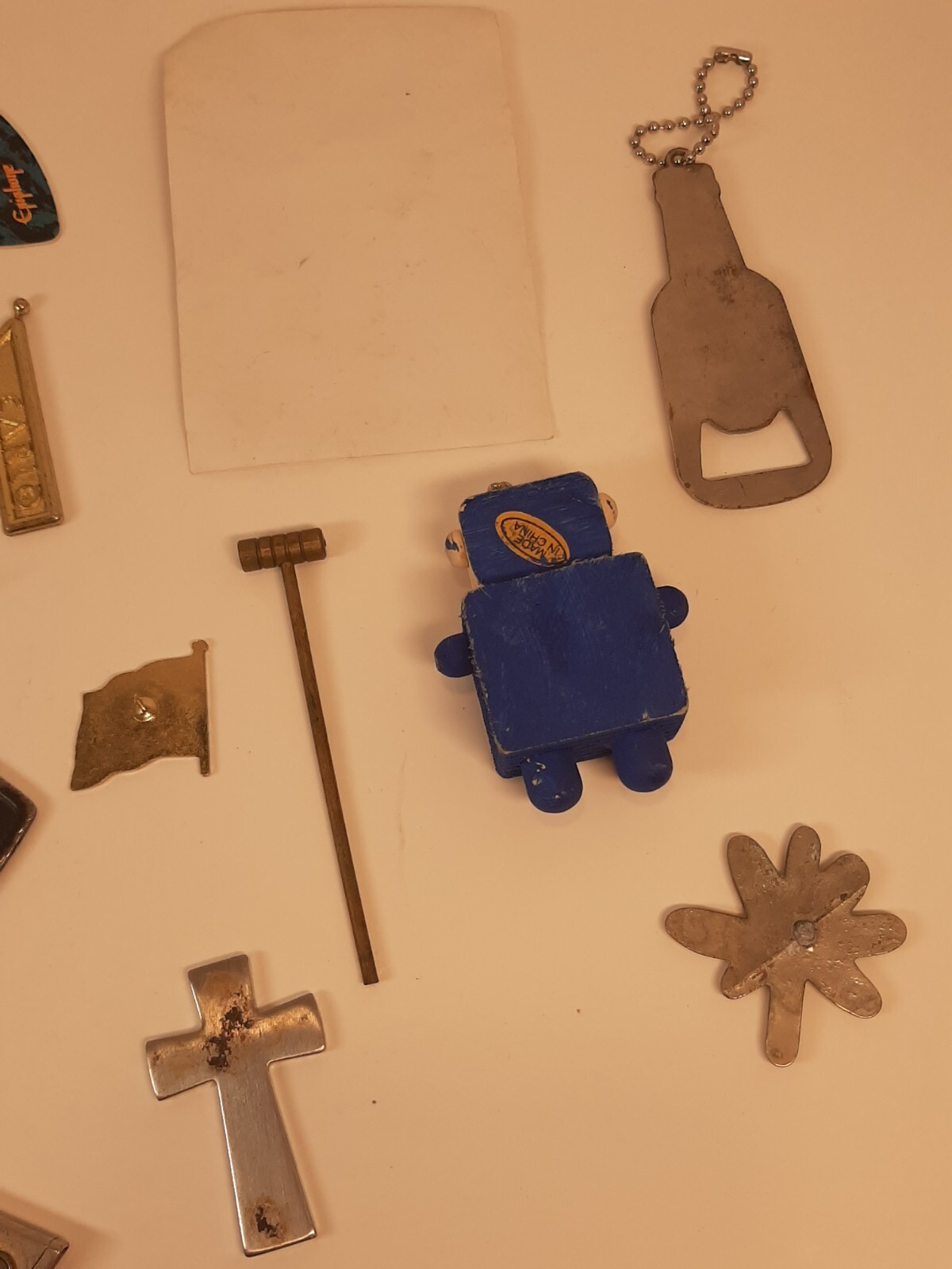 Junk Drawer Lot Keychains Pocketknife Pins Guitar Pic Stickers 19 Pieces