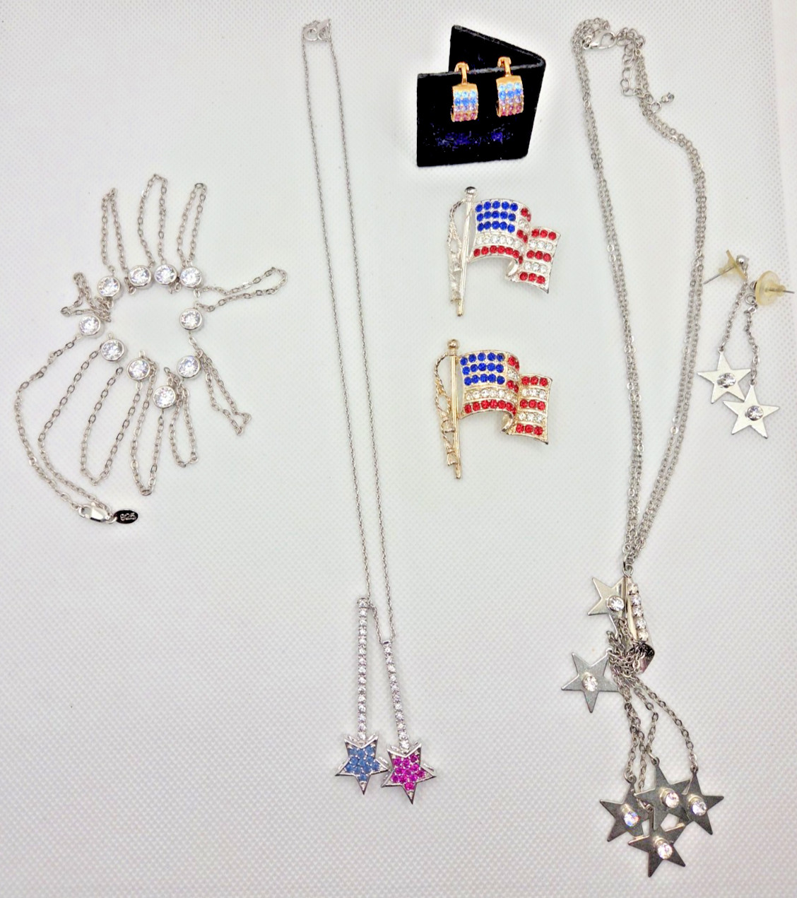 USA 4th of July Jewelry Lot Napier Flag Pins Givenchy Earrings Silver Necklaces