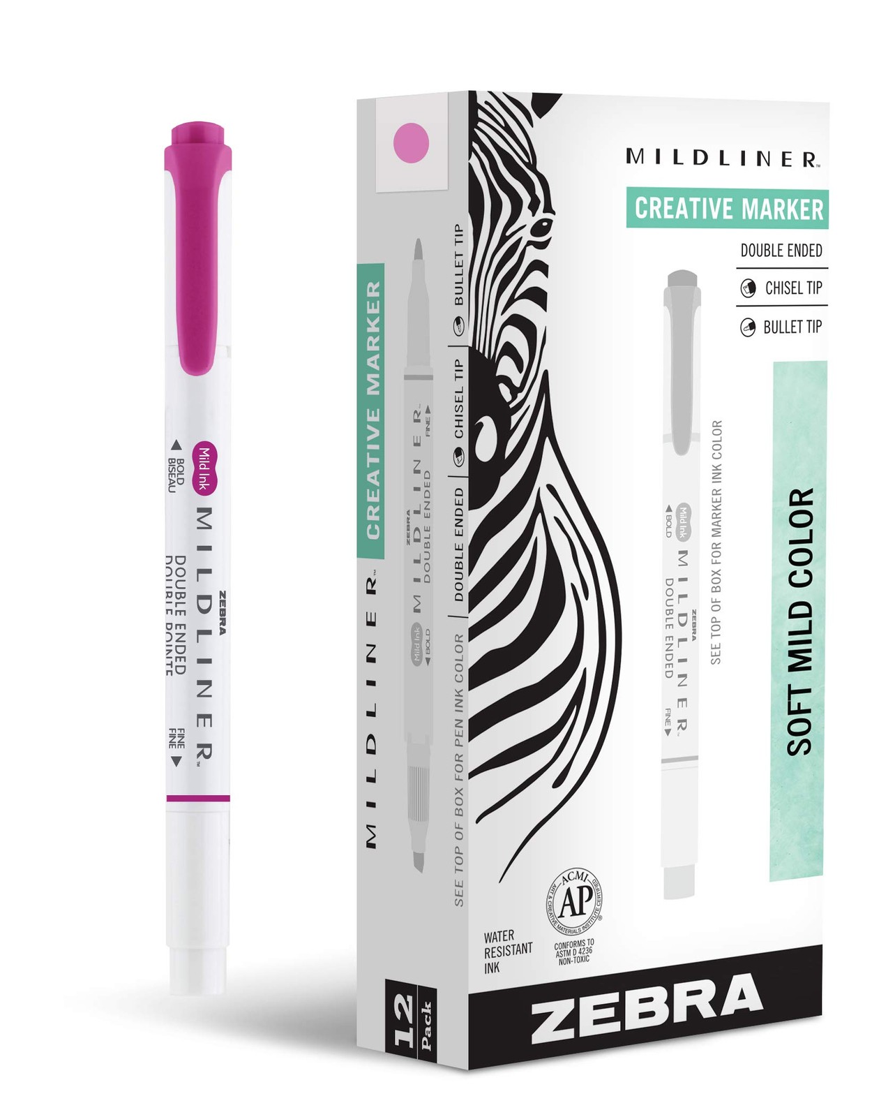 Zebra Pen Mildliner Double Ended Highlighter Broad Fine Tip Fuchsia 12 Pack