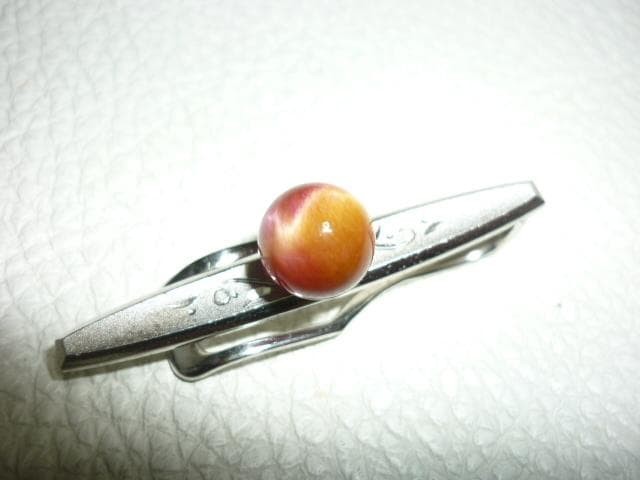 Good condition 1960’s Made in Japan ◆Silver “Tiger’s eye stone” 9mm sphere tie