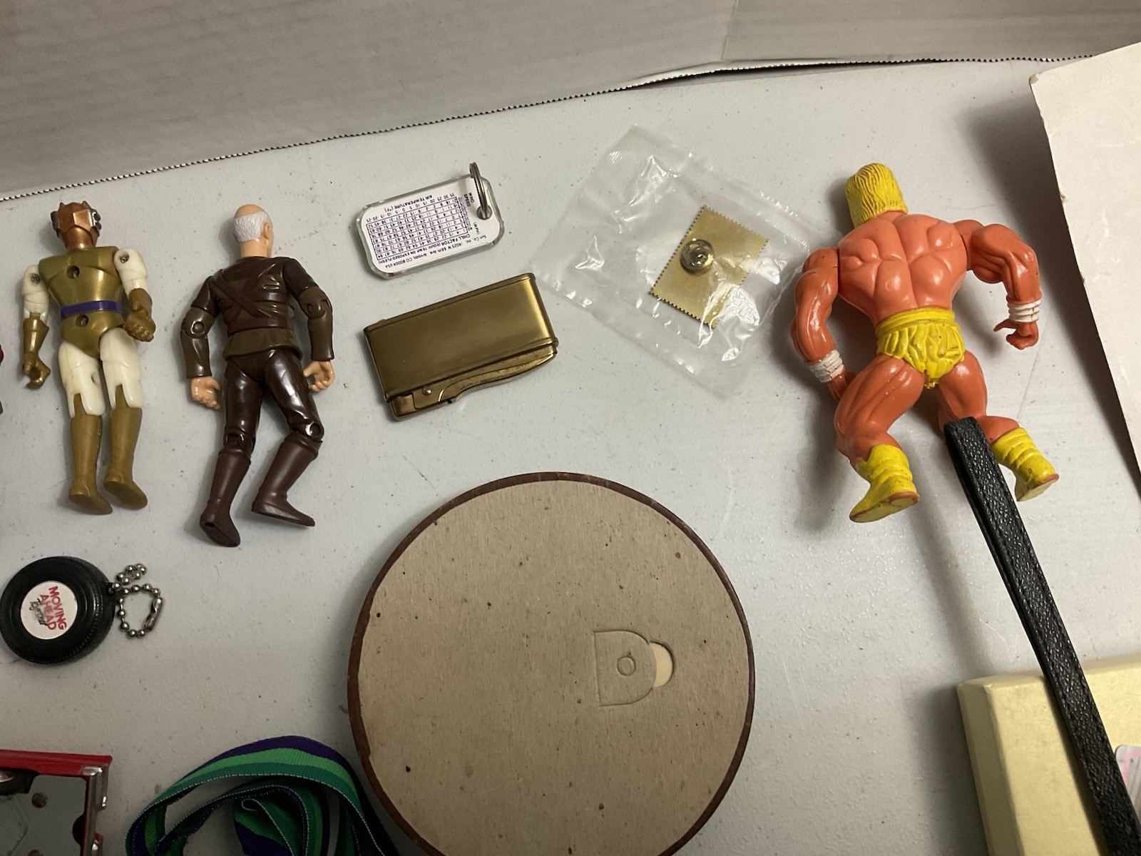 Vintage large junk drawer Lot NHL hockey pucks action figures Corgi Car Misc.
