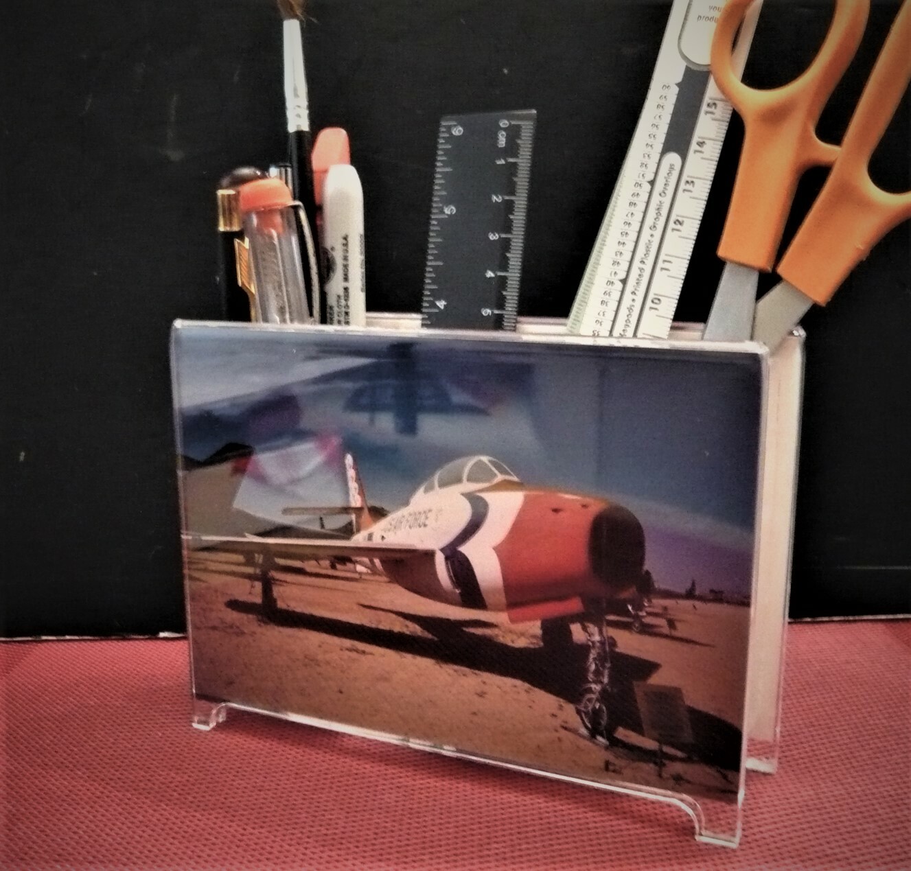 Acrylic Pen Holder Organizer For Desk w/ 2 sided 4×6 Horizontal photos NEW !