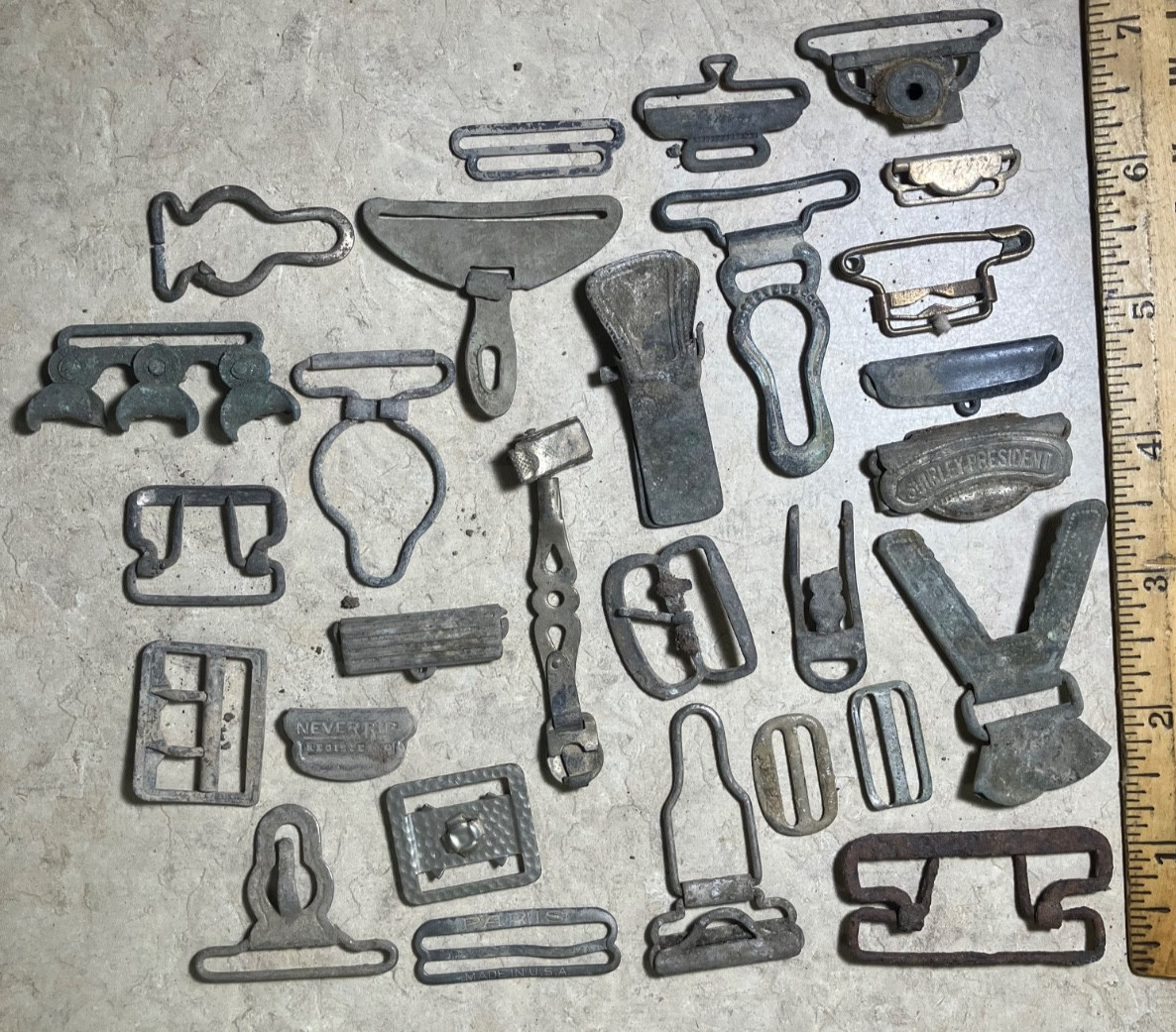 Many different suspender buckles-Found in New Mexico-ghost towns/military sites+