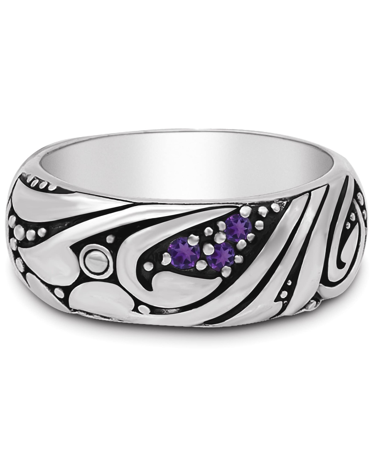 DEVATA Amethyst & Sterling Silver 925 Bali Band Ring DVM9577AAM (Size 08)