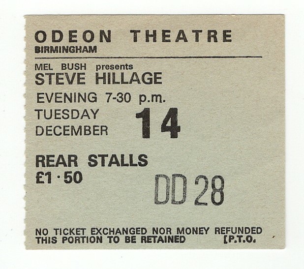 Steve Hillage Ticket Vintage ‘L’ Tour ticket Birmingham 1976