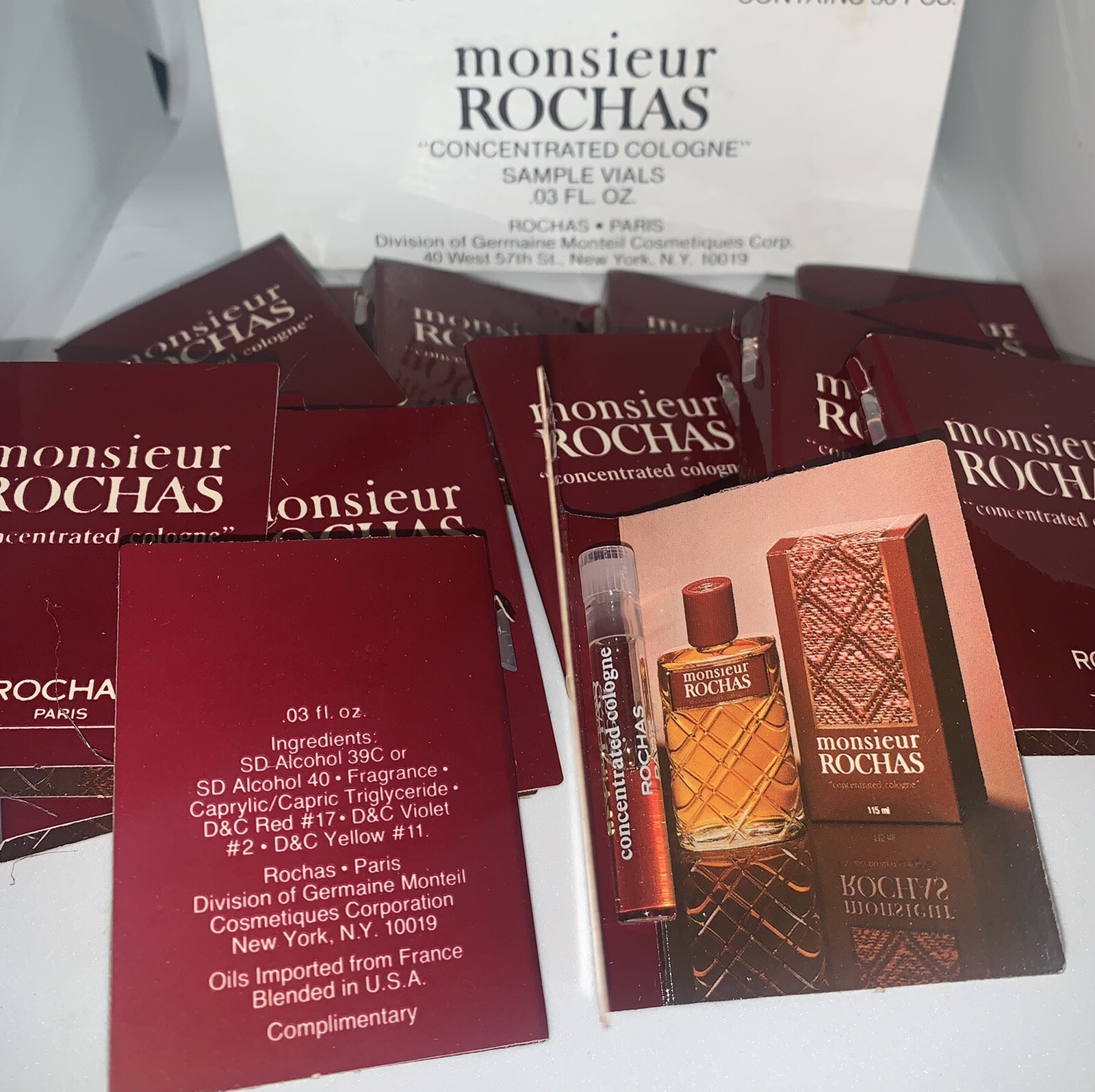 Lot Of 34 MONSIEUR ROCHAS PARIS CONCENTRATED COLOGNE SAMPLES VIALS 0.03 Oz Each
