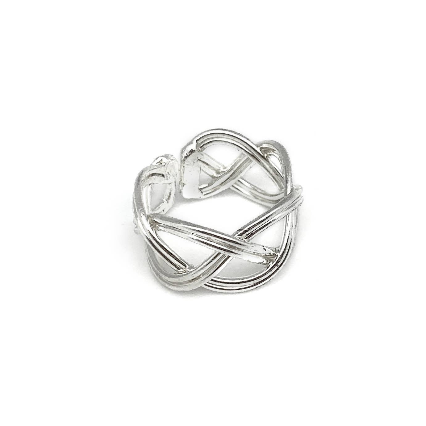 Anju Silver Plated Adjustable Ring, Silver Plated Brass, Loose Braided Wires