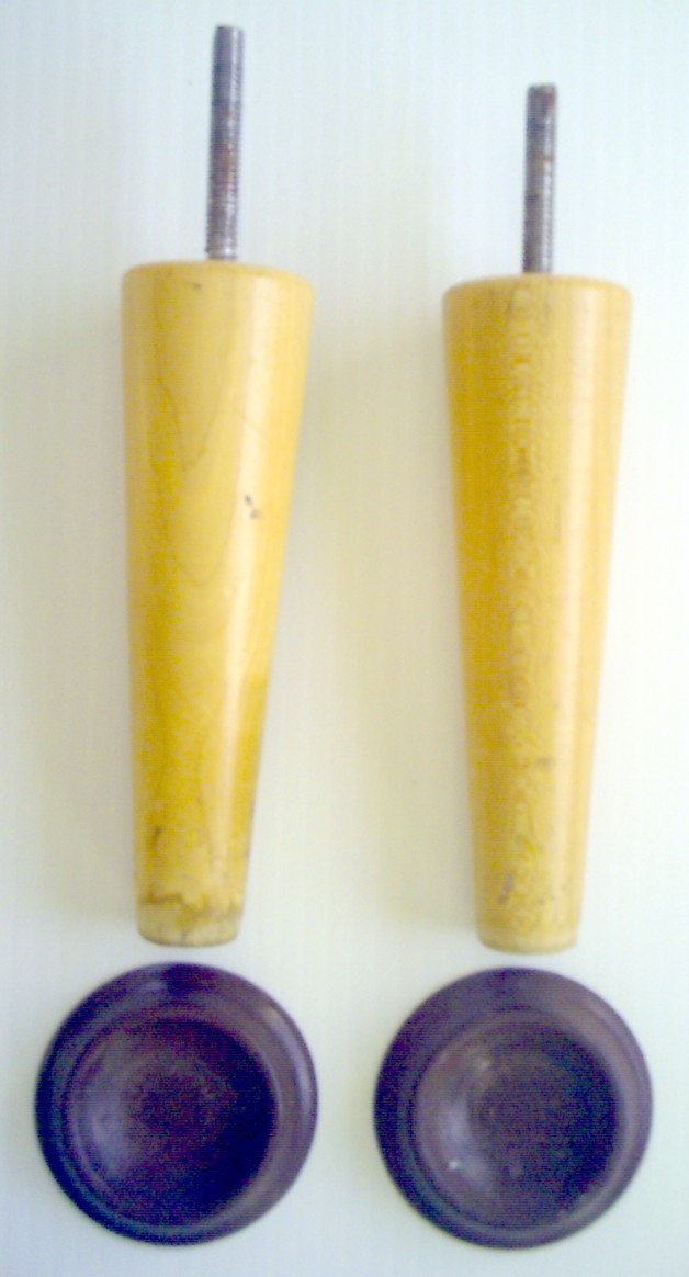 VINTAGE LOT OF 2 OLD FURNITURE LEGS WHIT 2 OLD FLOOR PROTECTORS
