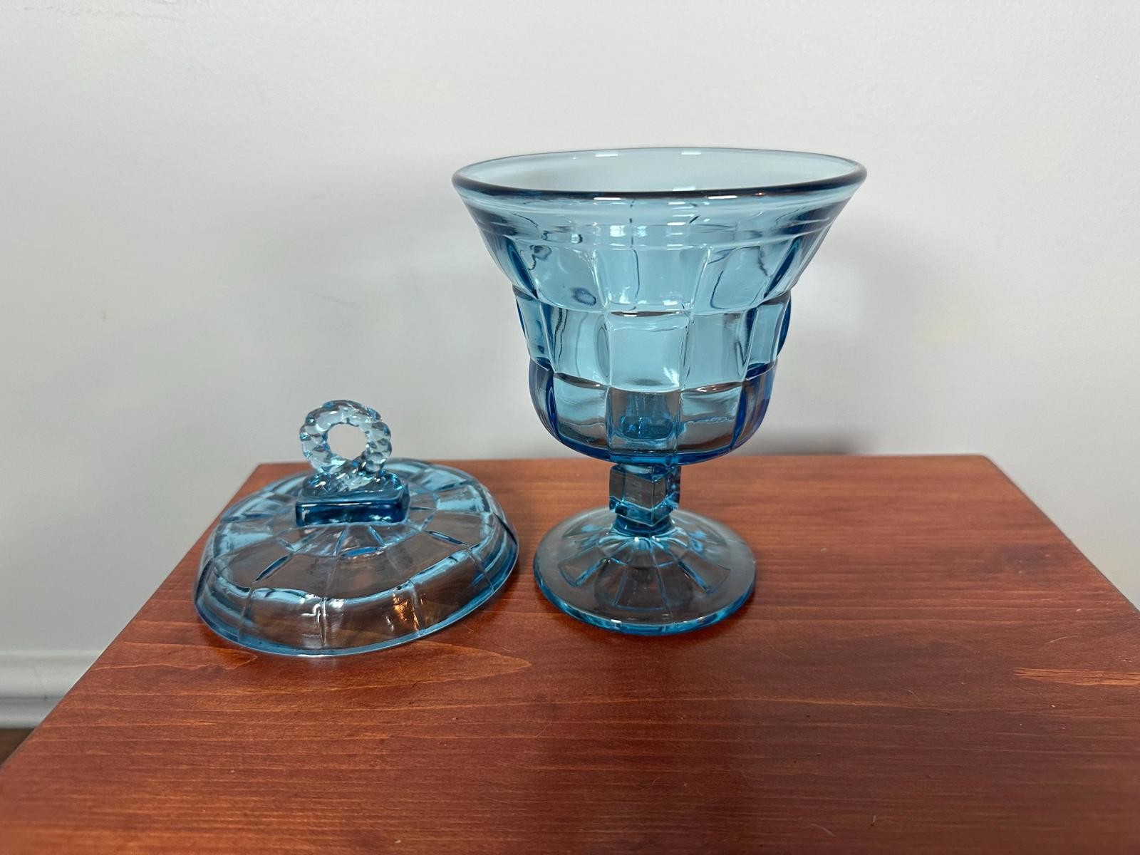 Vintage Dalzell Viking Glass “Bluenique” Georgian Honeycomb Lidded Candy Jar