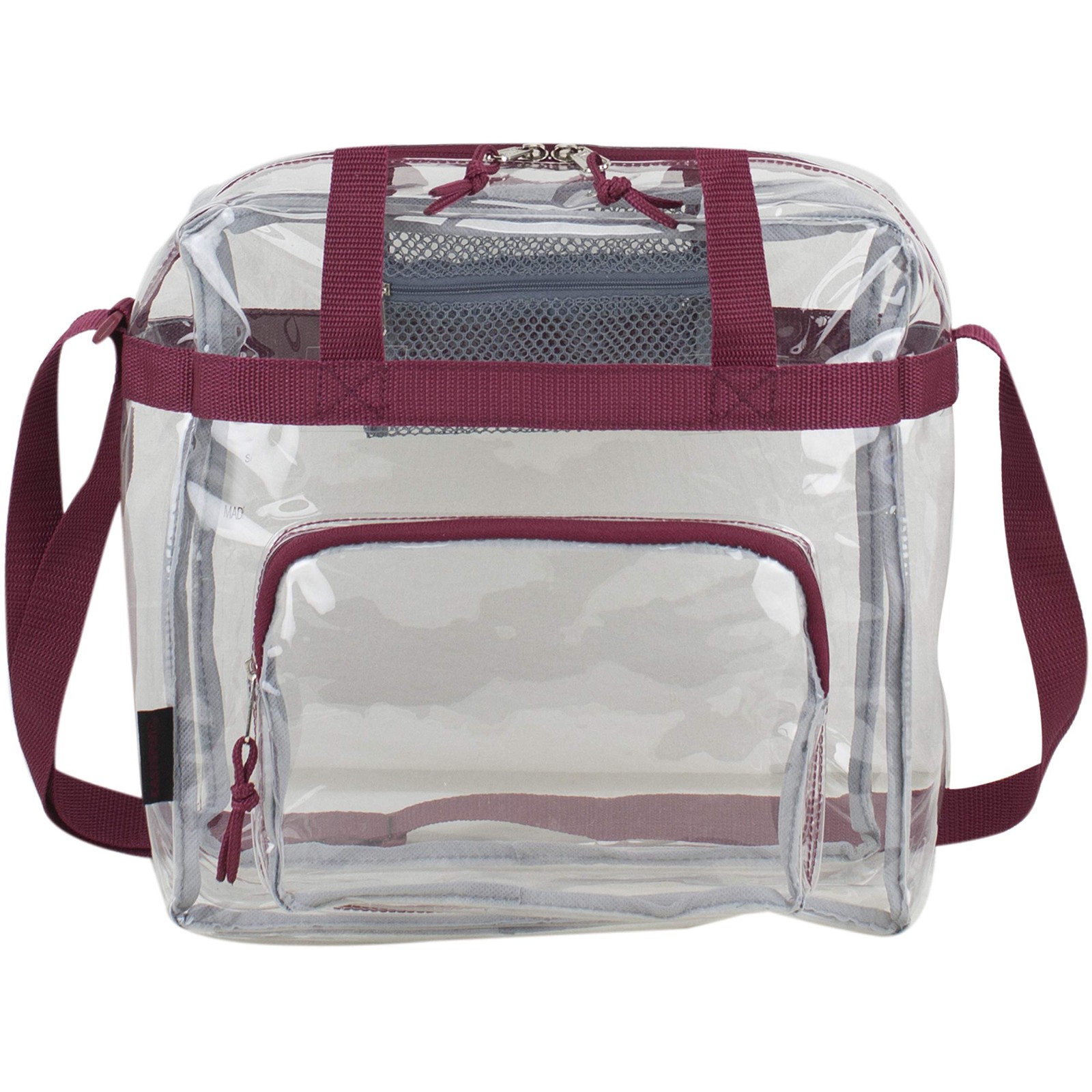 Eastsport Clear Stadium Tote Bag 12x5x12 Burgundy Reinforced Straps