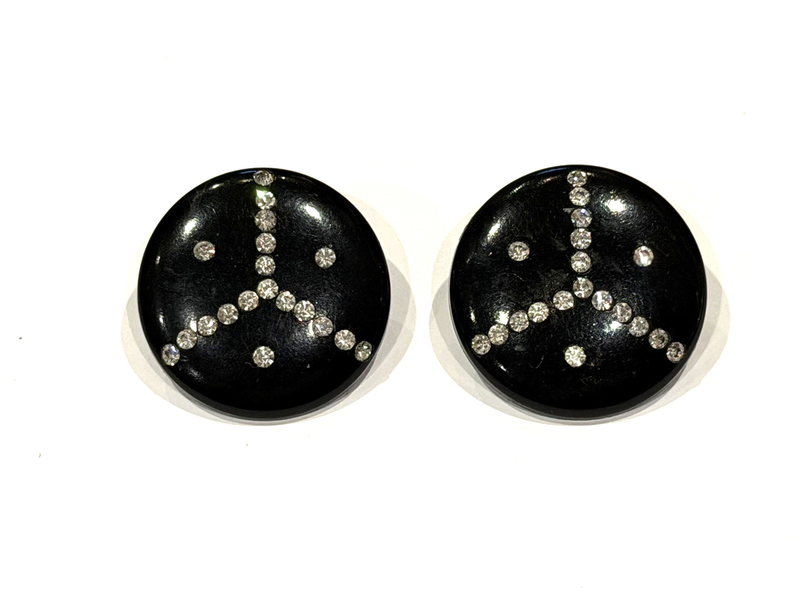 BLACK LACQUER GOLD LEAF FOIL SILVER COPPER RHINESTONE CLIP ON EARRINGS MCM LOT 3